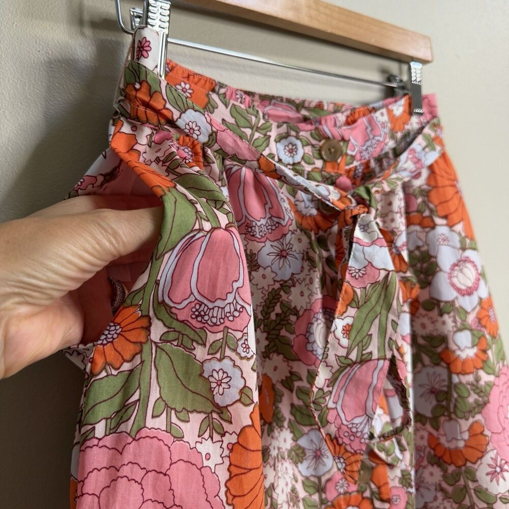 Talbots Climbing Floral Button Front Belted Voile Midi Skirt Medium Petite - Picture 3 of 10